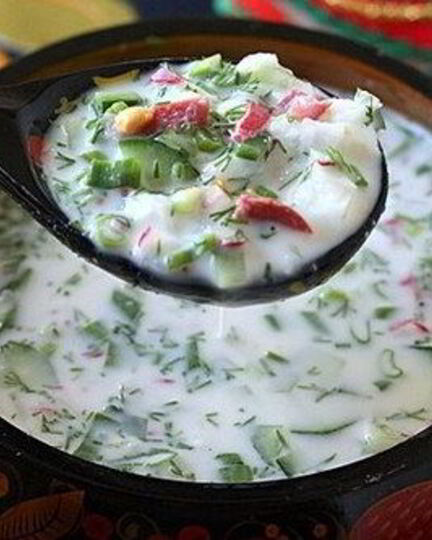 Рецепт окрошки с салями на кефире и газированной воде