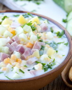 Окрошка с ветчиной и таном