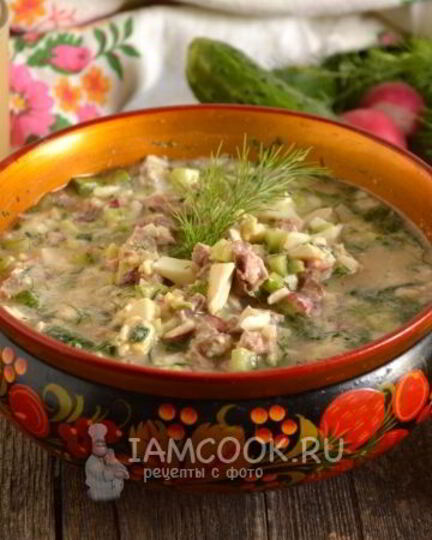 Рецепт окрошки с жареным мясом