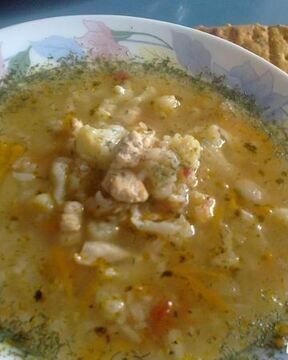 Овощной суп с рисом и куриным филе