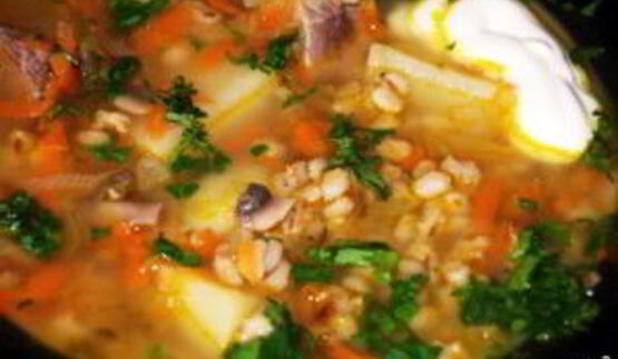 рассольник с говядиной и перловкой