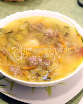 Рассольник с рисом и языком