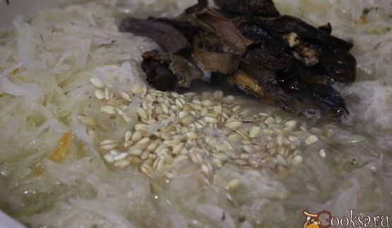 щи из квашенной капусты с грибами и перловкой