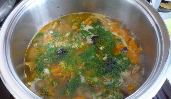 щи из квашеной капусты с белыми грибами и айвой