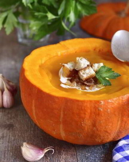 Рецепт сырного супа-пюре из тыквы с гренками