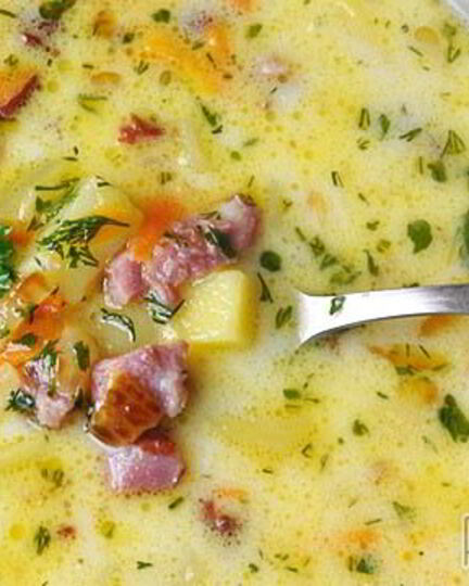 Рецепт сырного супа с копченостями