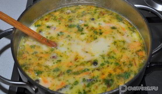 сырный суп с копченостями