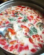 Сырный суп с креветками и болгарским перцем