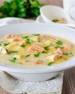 Сырный суп с шпинатом и семгой