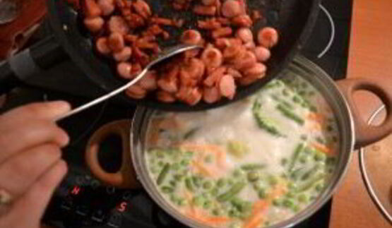 сырный суп с сосисками