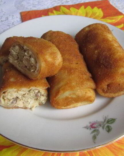 Рецепт блинчиков с курицей и грибами