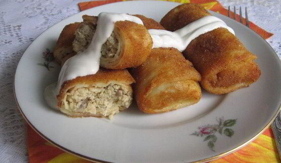 блинчики с курицей и грибами