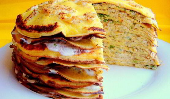 блинный рыбный торт с припеком