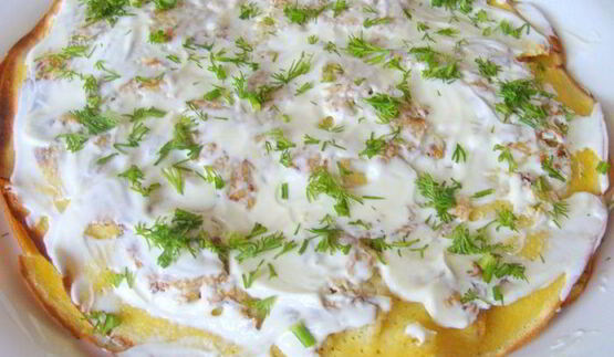 блинный рыбный торт с припеком