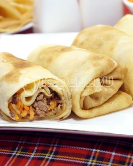 Рецепт блинов с фаршем и морковью по-корейски