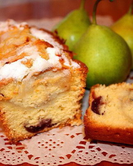 Рецепт кекса с грушей и черешней