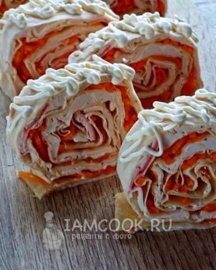 Рецепт лаваша с крабовыми палочками и корейской морковкой