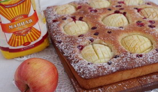 манный пирог с яблоками