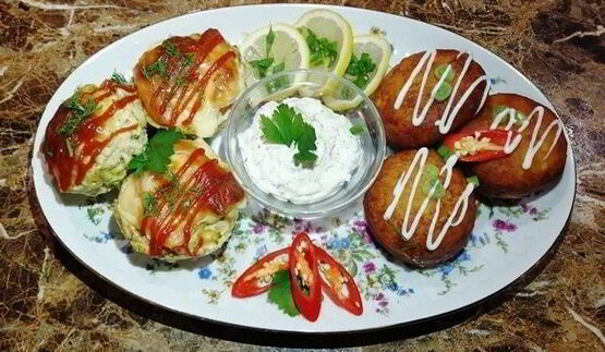 картофельные пончики с куриными кексами