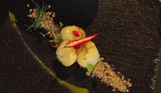 морской гребешок на прянике с мандариновым кремом