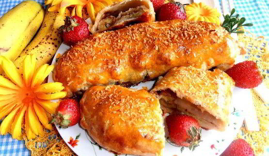 банановый штрудель в мармеладной карамели