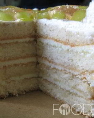 Бисквитный торт с фруктами и взбитыми сливками