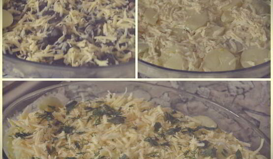 сливочно-сырная запеканка с грибами и картофелем