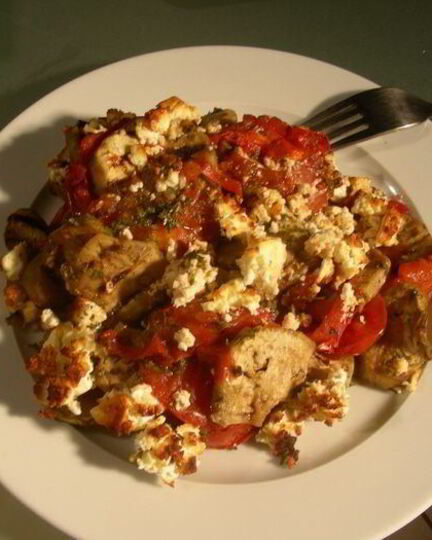 Рецепт гратен с баклажанами и помидорами-гриль и фетой