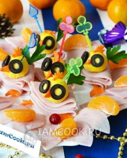 Рецепт канапе новогоднего цыплята