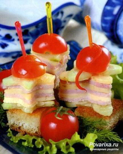 Рецепт канапе с ветчиной и сыром