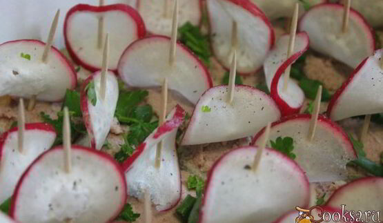 канапе со сливочным паштетом из индейки и редисом