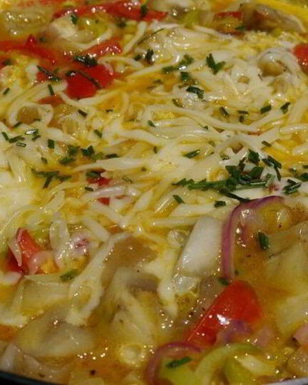 Рецепт омлета с баклажанами, помидорами и луком