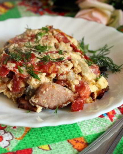 Рецепт омлета с овощами и ветчиной