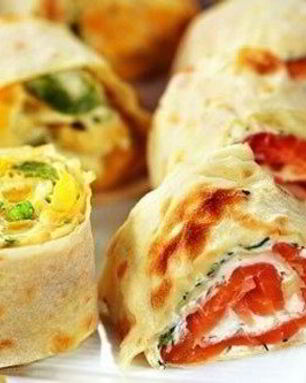 Роллы из тонкого лаваша с рыбой и ветчиной