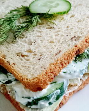 Свежий сэндвич с зеленью и огурцом