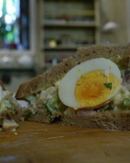 Рецепт тостов с сельдью, яйцом и тархунным майонезом