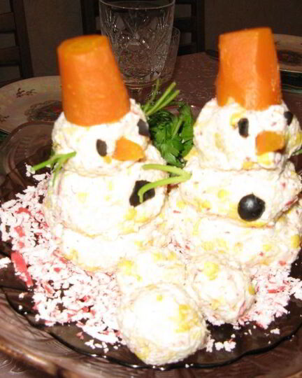 Рецепт закуски крабовые снеговики